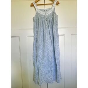 Eileen West Long Nightgown Small Cotton Prairie Floral Lace Sleeveless Romantic